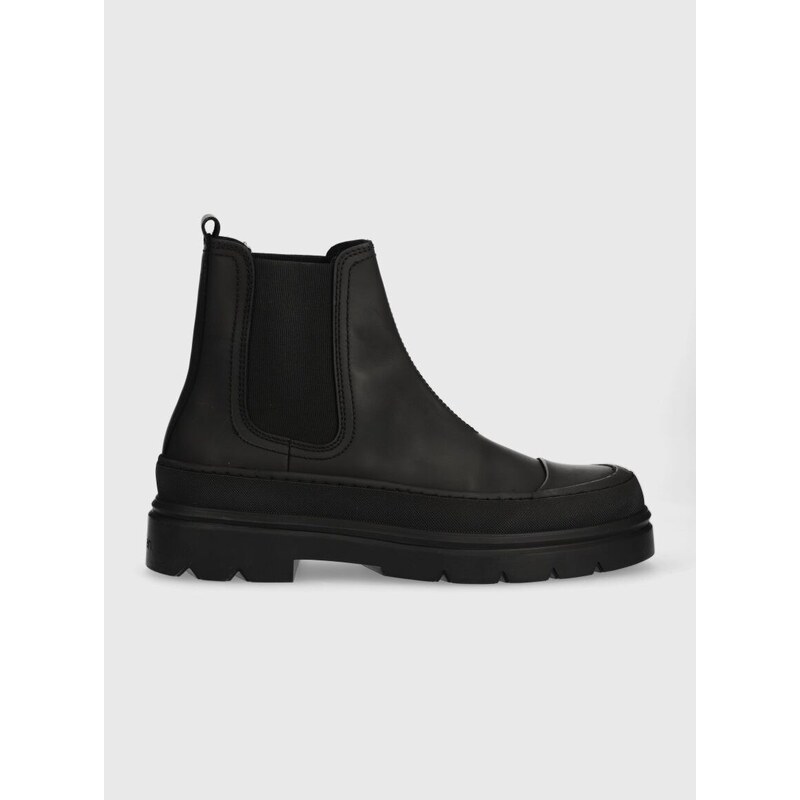 Kožené boty Calvin Klein CHELSEA BOOT RUB pánské, černá barva, HM0HM01252