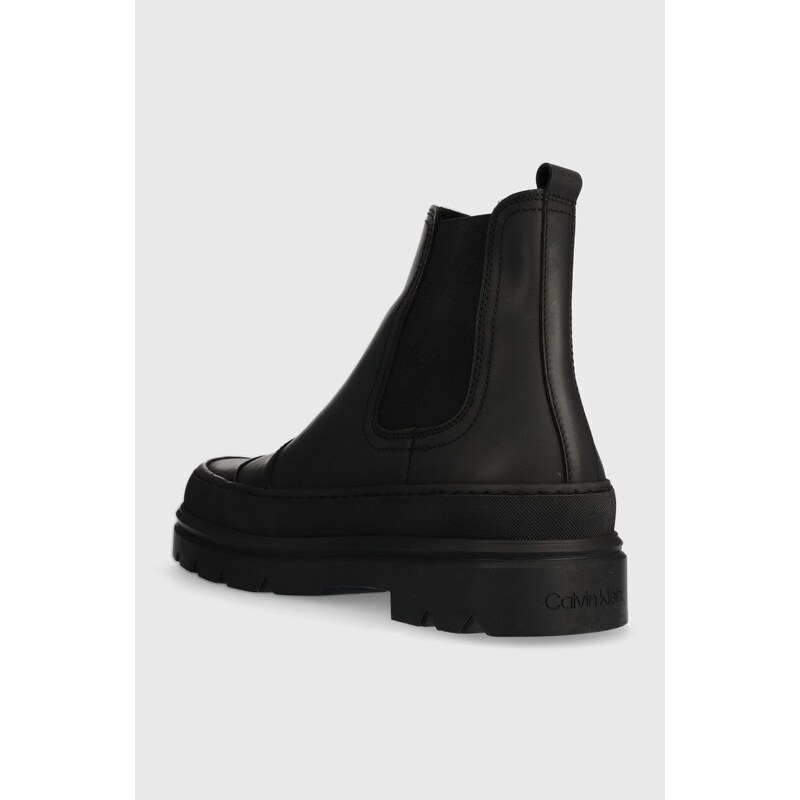 Kožené boty Calvin Klein CHELSEA BOOT RUB pánské, černá barva, HM0HM01252