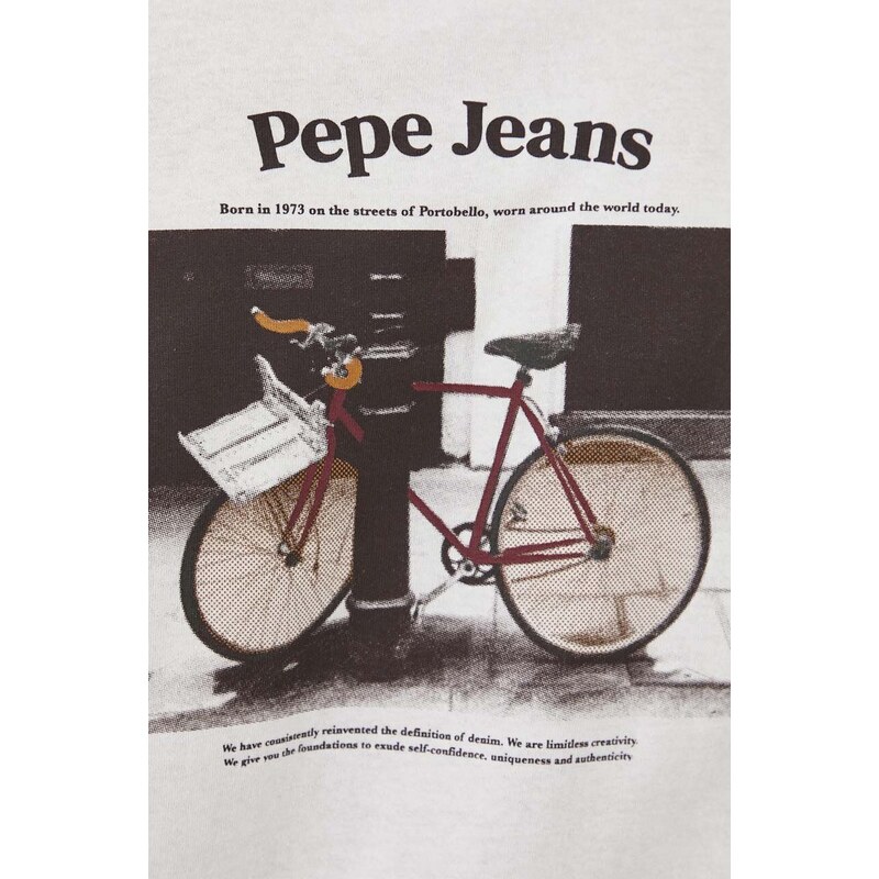 Bavlněné tričko s dlouhým rukávem Pepe Jeans Kenzie béžová barva, s potiskem