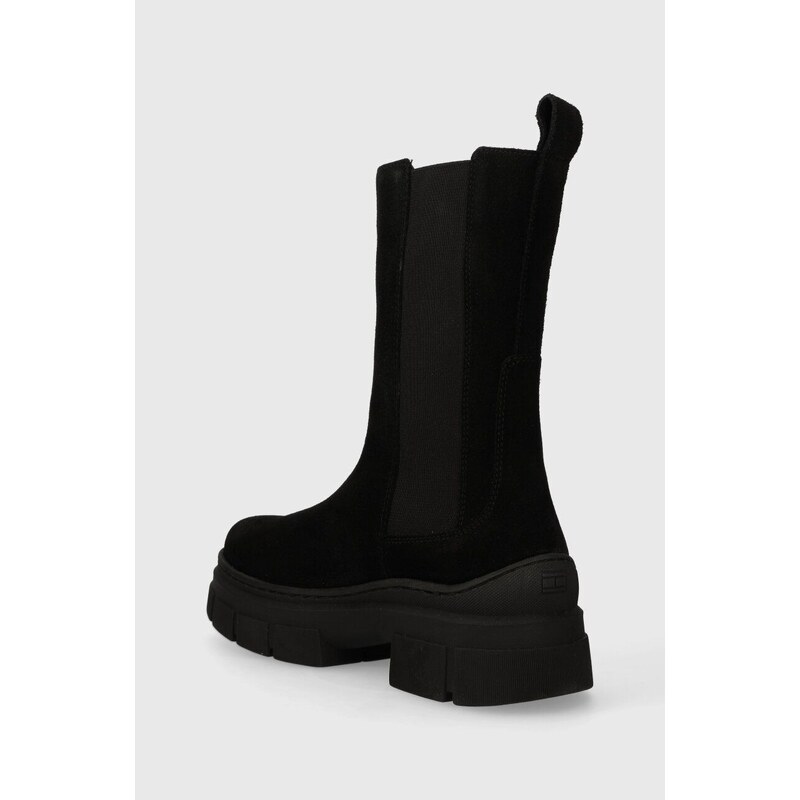 Semišové kotníkové boty Tommy Hilfiger ESSENTIAL SUEDE CHELSEA BOOT dámské, černá barva, na platformě, FW0FW07489