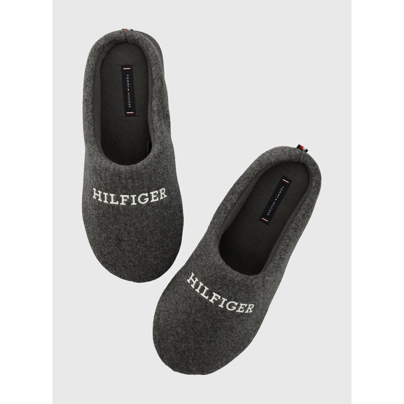 Pantofle Tommy Hilfiger HILFIGER WARM FELT HOMESLIPPER šedá barva, FM0FM04768