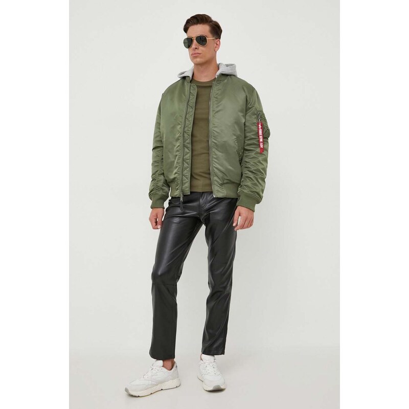 Bomber bunda Alpha Industries MA-1 ZH Back EMB zelená barva, zimní