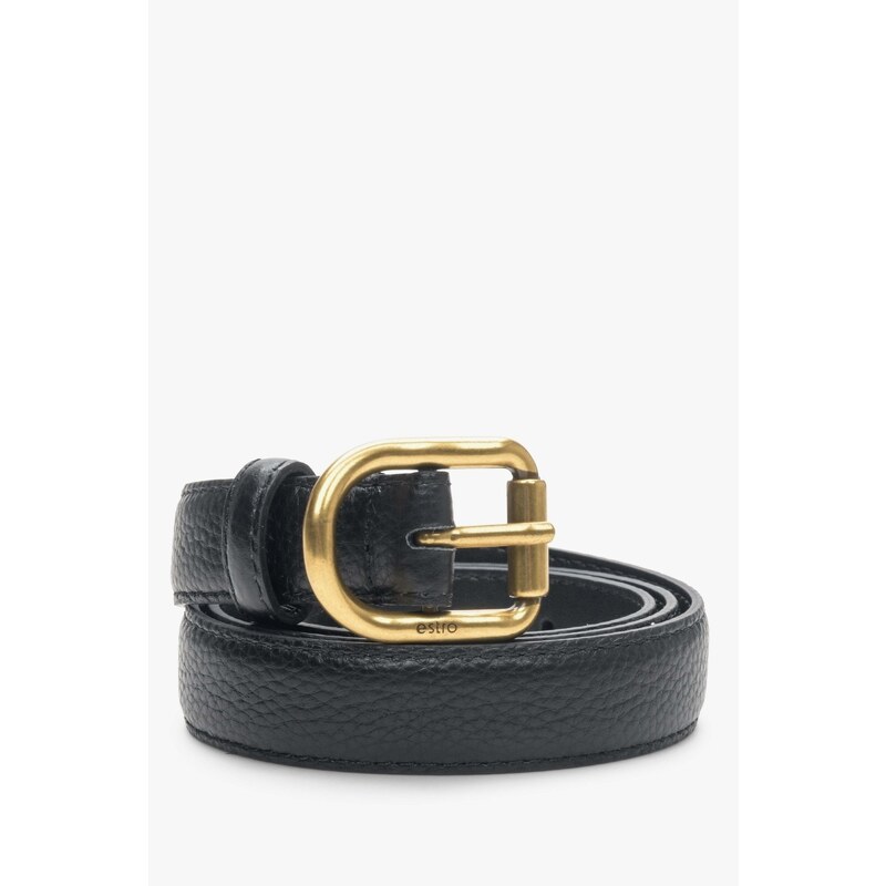 Black Women's Leather Belt with Gold Buckle Estro ER00113190