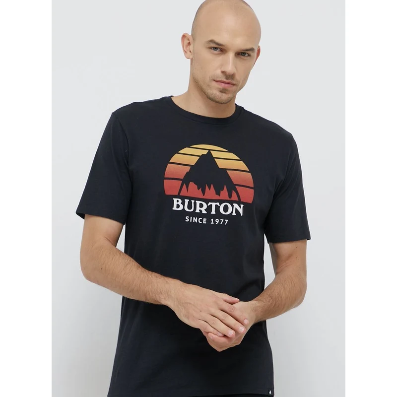 Bavlněné tričko Burton černá barva, s potiskem - GLAMI.cz