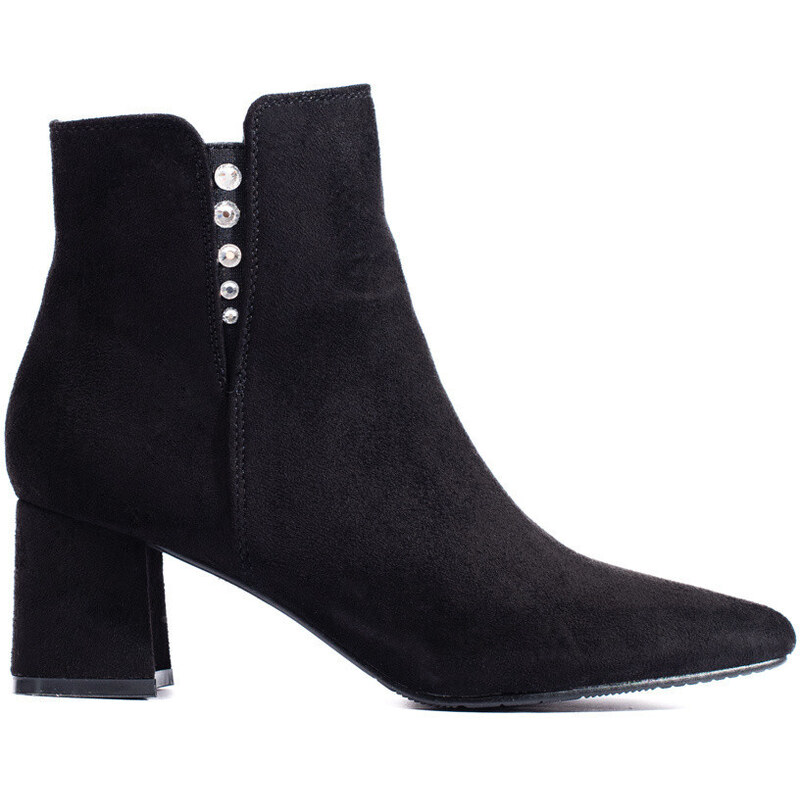 Pěkné kotníčkové boty černé dámské na širokém podpatku