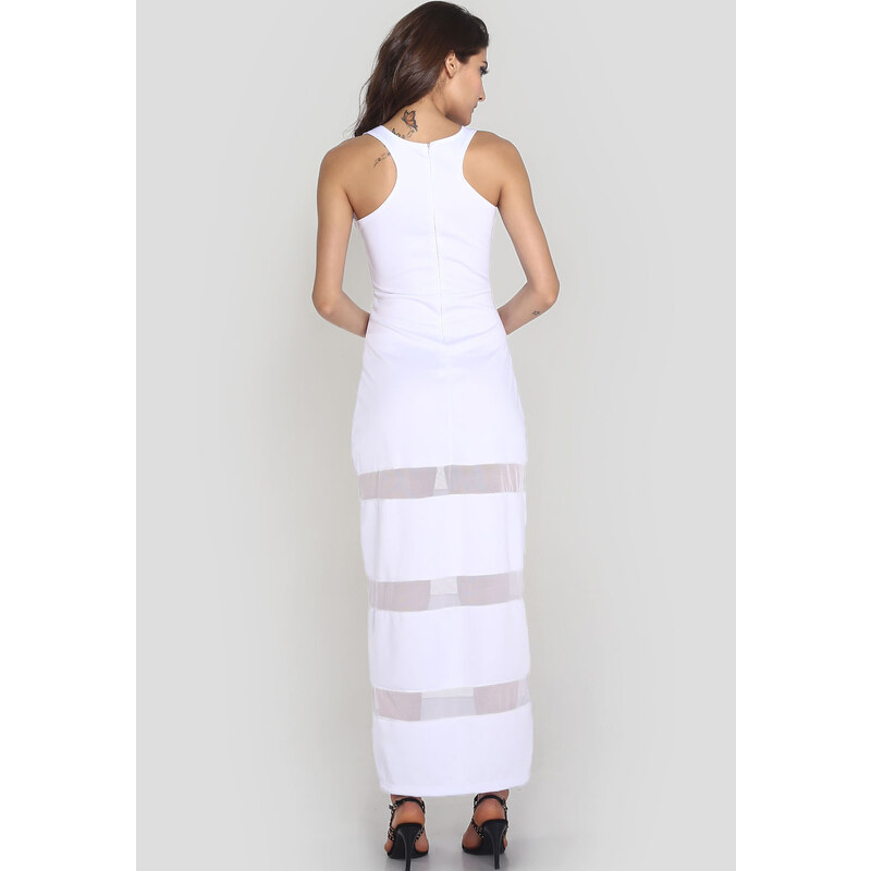 NoName 001 Dámské šaty dlouhé bílé průsvitné pásy