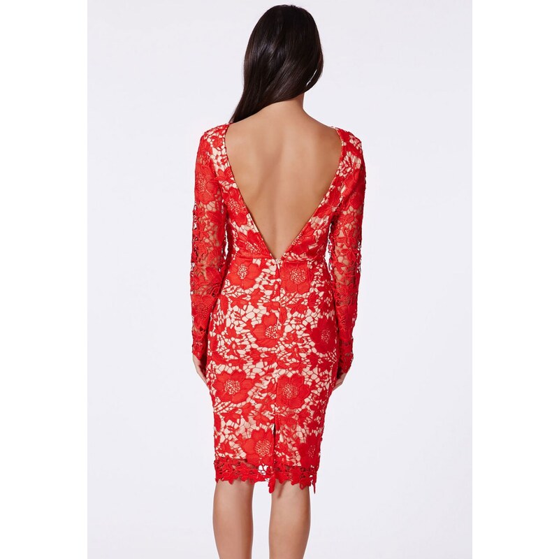 Červené krajkové šaty s květinovým vzorem