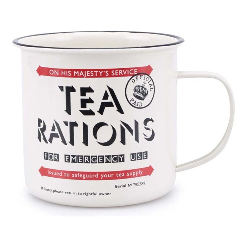 Béžový plechový hrnek Home Front Tea Rations