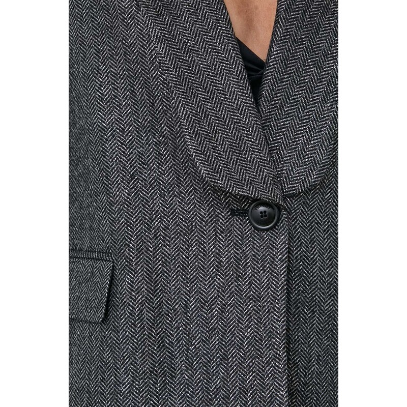 Vlněná bunda Twinset šedá barva, jednořadá, vzorovaná