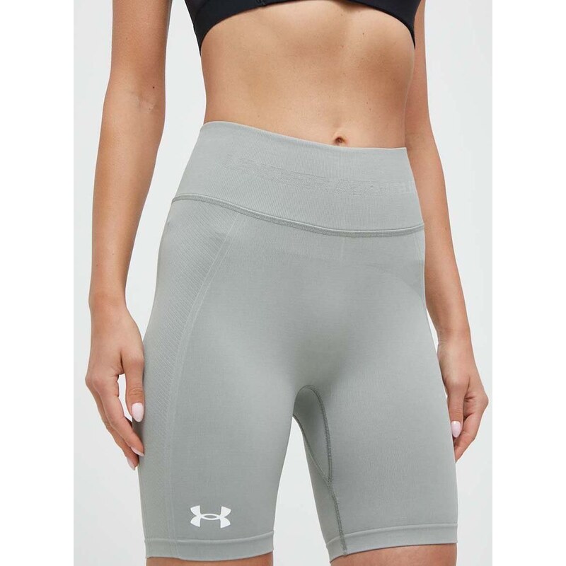 Tréninkové šortky Under Armour zelená barva, hladké, high waist, 1379151