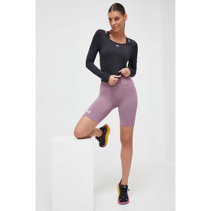 Tréninkové šortky Under Armour fialová barva, hladké, high waist, 1379151