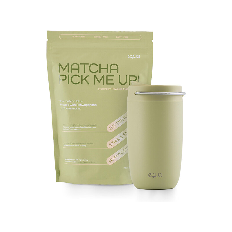 EQUA DUO Sada 2 EQUA produktů Matcha Pick Me Up + Cup Matcha 300 ml ekologický termohrnek na pití