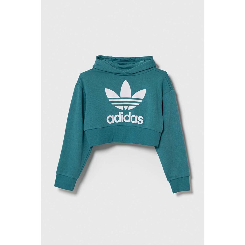 Dětská mikina adidas Originals tyrkysová barva, s kapucí, s potiskem