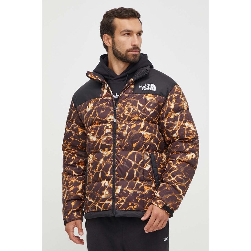 Péřová bunda The North Face Lhotse Jacket pánská, hnědá barva, zimní, oversize, NF0A3Y23OS31