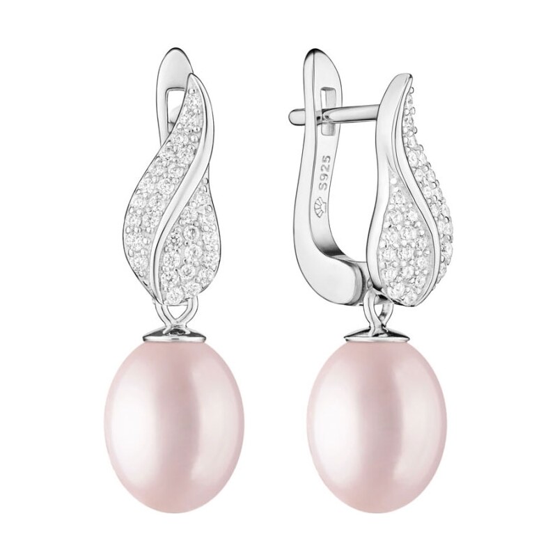 Gaura Pearls Stříbrné náušnice s levandulovou perlou a zirkony, 85021739
