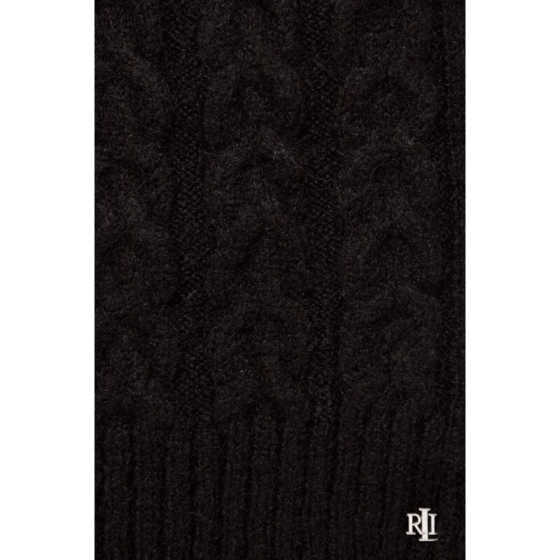 Šátek z vlněné směsi Lauren Ralph Lauren černá barva, hladký