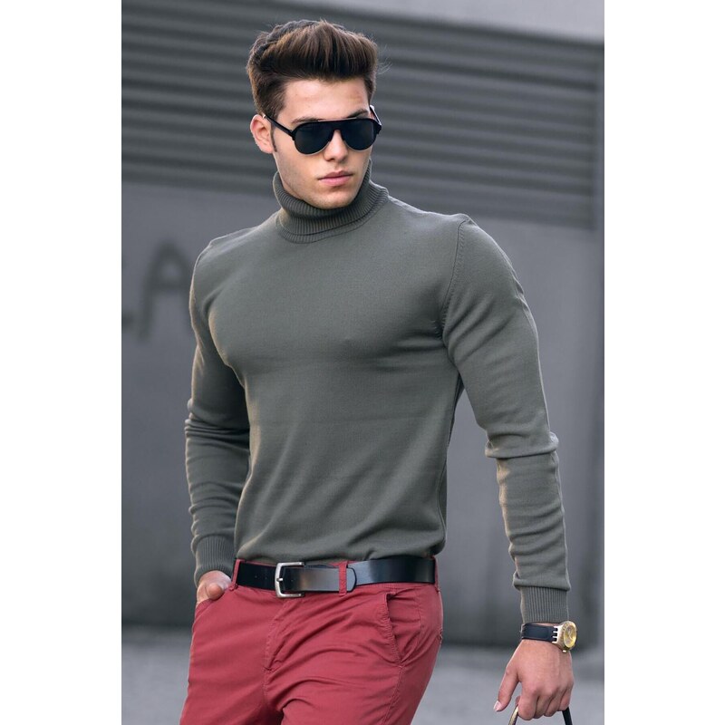 Madmext Khaki Turtleneck Sweater 4656