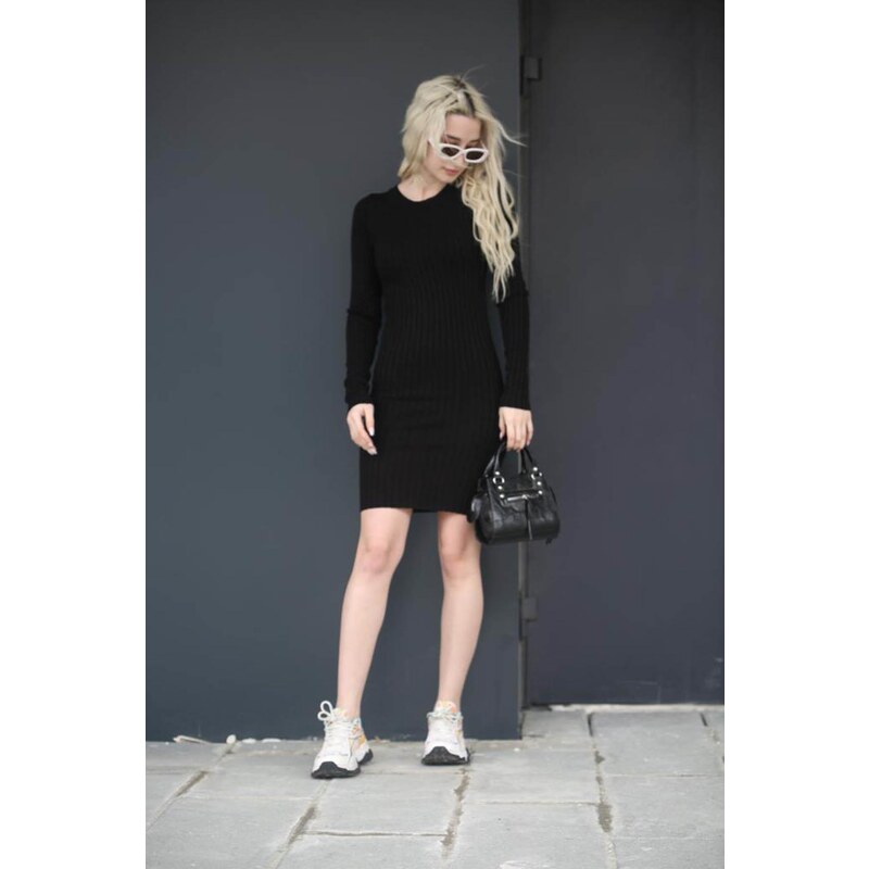 Madmext Black Bodycon Corduroy Mini Dress