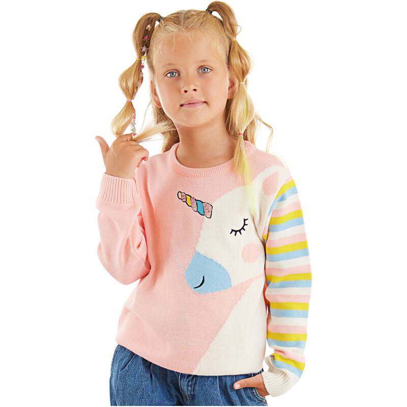 Denokids Unicorn Girl Pink Knitwear Sweater