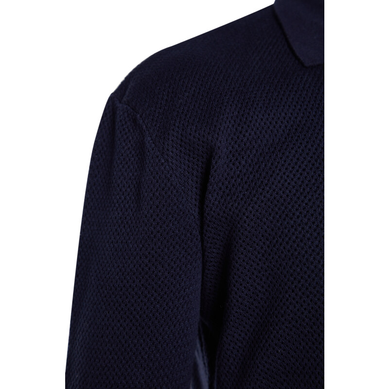 Trendyol Navy Regular Fit Polo Neck Crochet Detail Cotton Knitwear Sweater