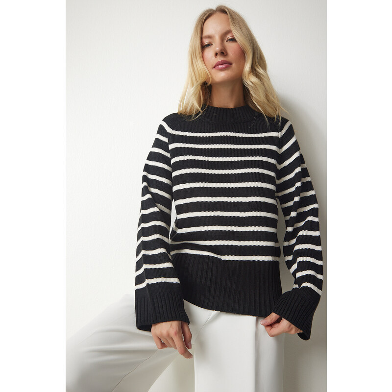 Happiness İstanbul Women's Black Striped Knitwear Sweater