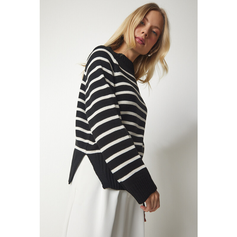 Happiness İstanbul Women's Black Striped Knitwear Sweater