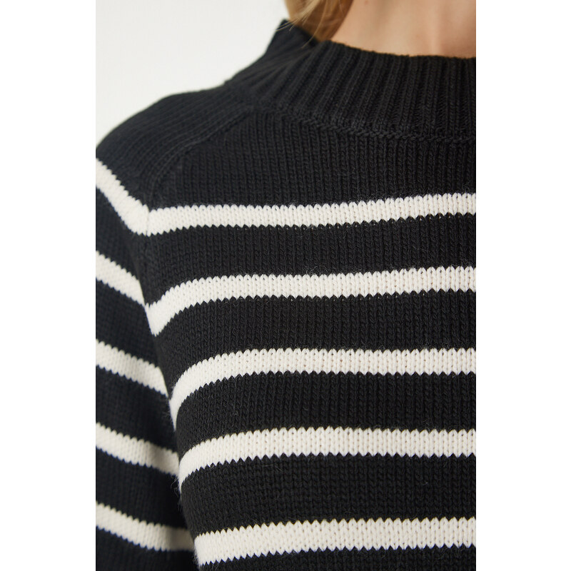 Happiness İstanbul Women's Black Striped Knitwear Sweater