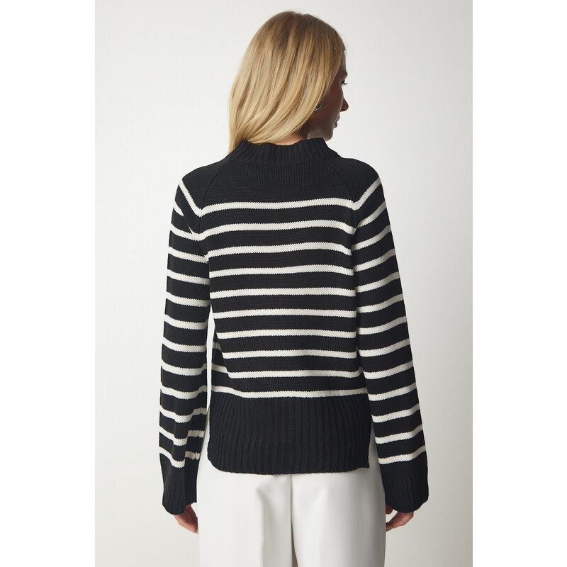 Happiness İstanbul Women's Black Striped Knitwear Sweater