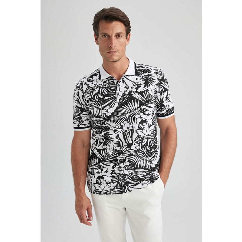 DEFACTO Slim Fit Polo Collar Printed Pique Polo T-Shirt