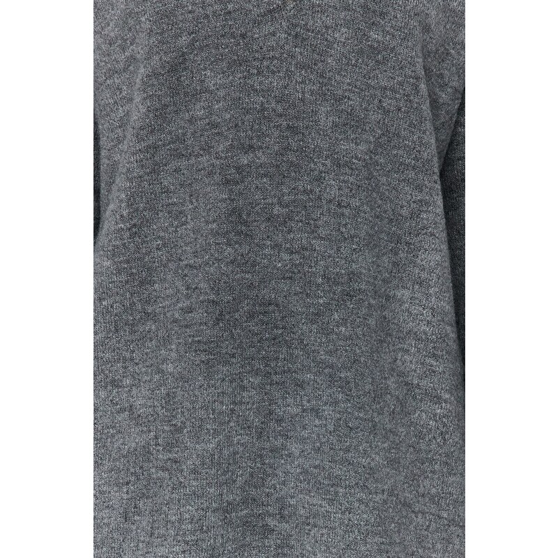 Trendyol Anthracite Mini Knitwear Soft Textured V Neck Dress