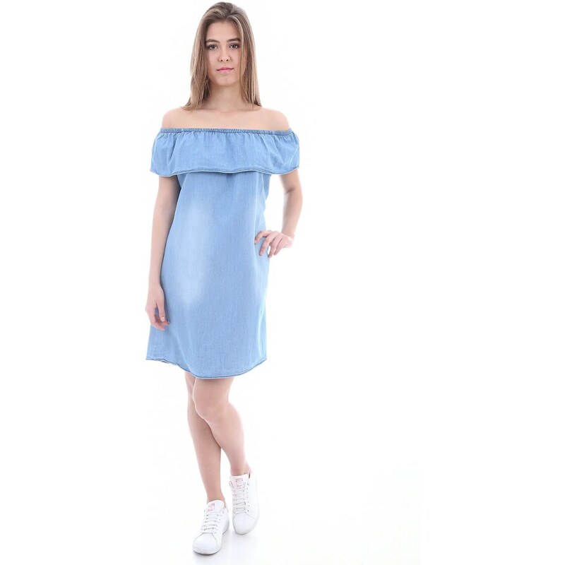 Bigdart 1481 Off Shoulder Denim Dress - Light Blue