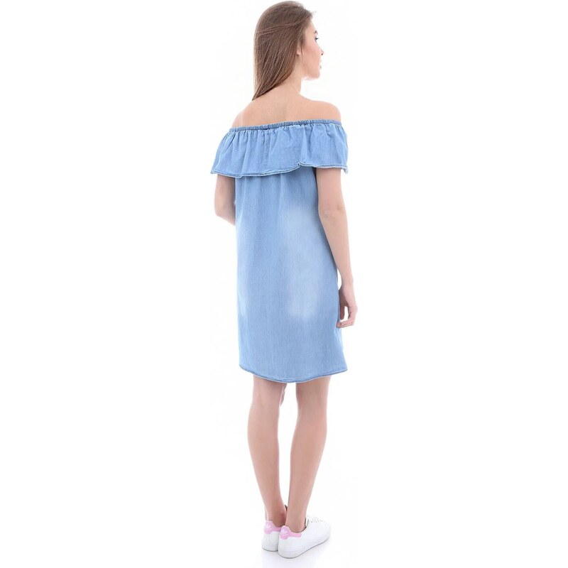 Bigdart 1481 Off Shoulder Denim Dress - Light Blue