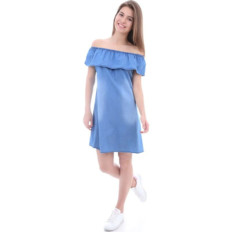 Bigdart 1481 Off Shoulder Jeans Dress - Blue