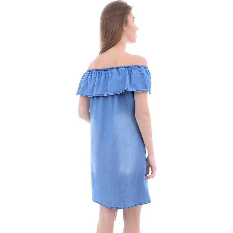 Bigdart 1481 Off Shoulder Jeans Dress - Blue