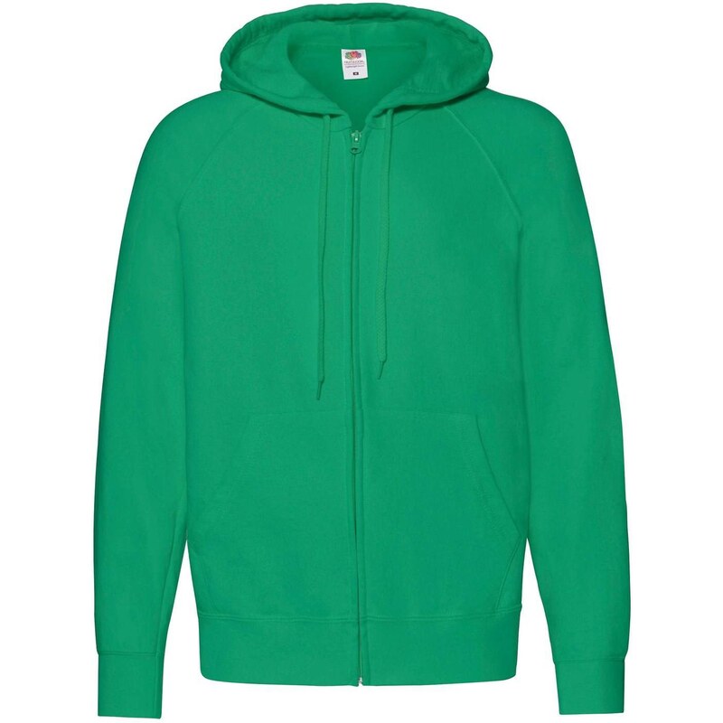 Green Mens Hoodie Lightweight Zip Thru Hooded Sweat Fruit of the