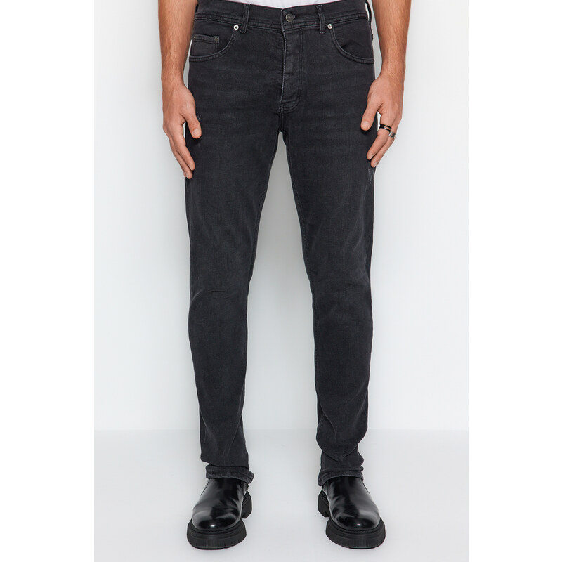 Trendyol Anthracite Slim Fit Rake Destroyed Jeans Jeans