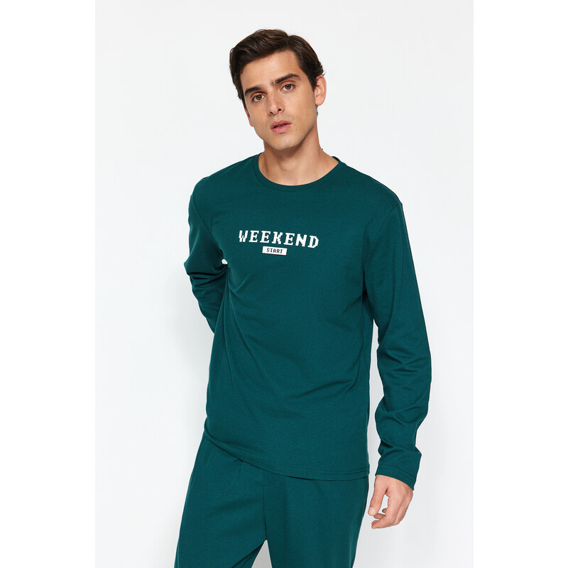 Trendyol Green Regular Fit Printed Knitted Pajamas Set