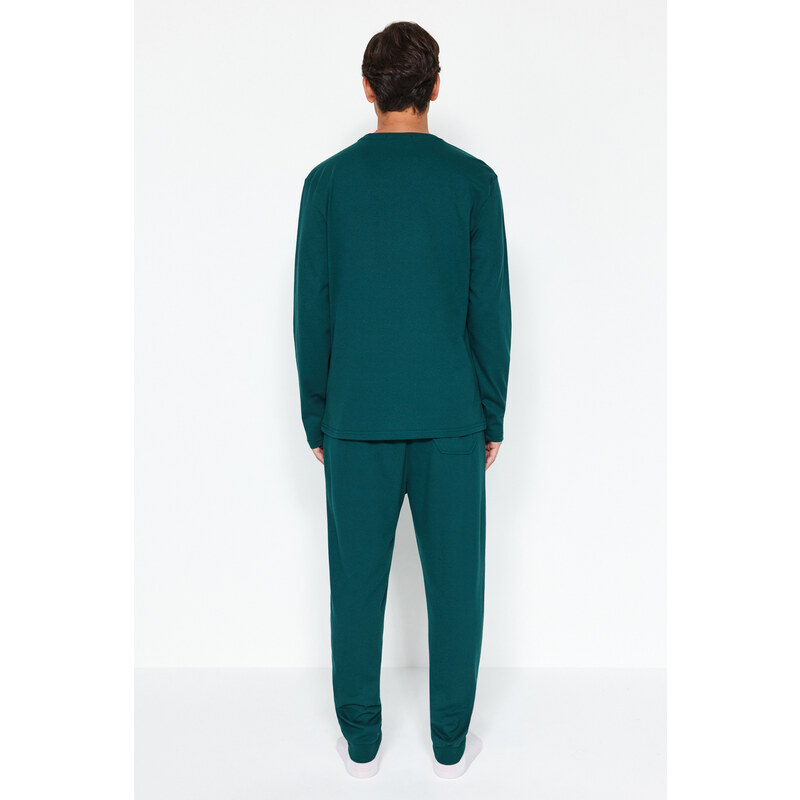 Trendyol Green Regular Fit Printed Knitted Pajamas Set