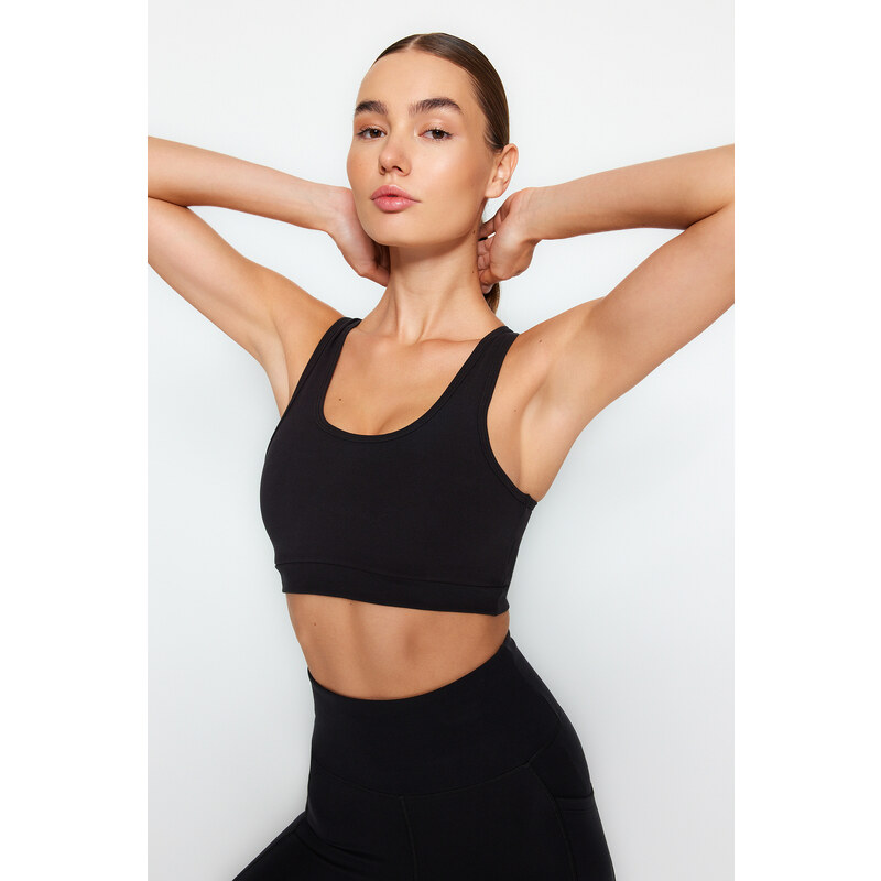 Trendyol Black Medium Support/Shaping Back Pocket Detail Knitted Sports Bra