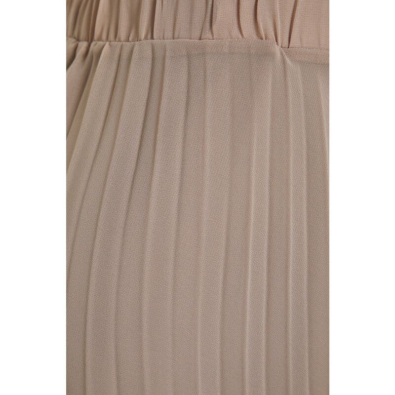 Trendyol Beige Pleated Woven Chiffon Skirt With Elastic Waist Lined and