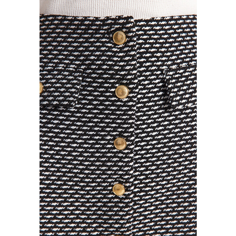 Trendyol Black Button Detailed Tweed Fabric Mini Woven Skirt