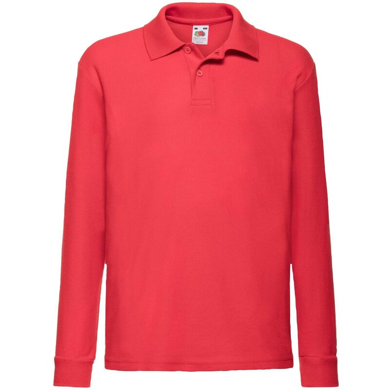 Red Long Sleeve Polo Shirt Fruit of the Loom