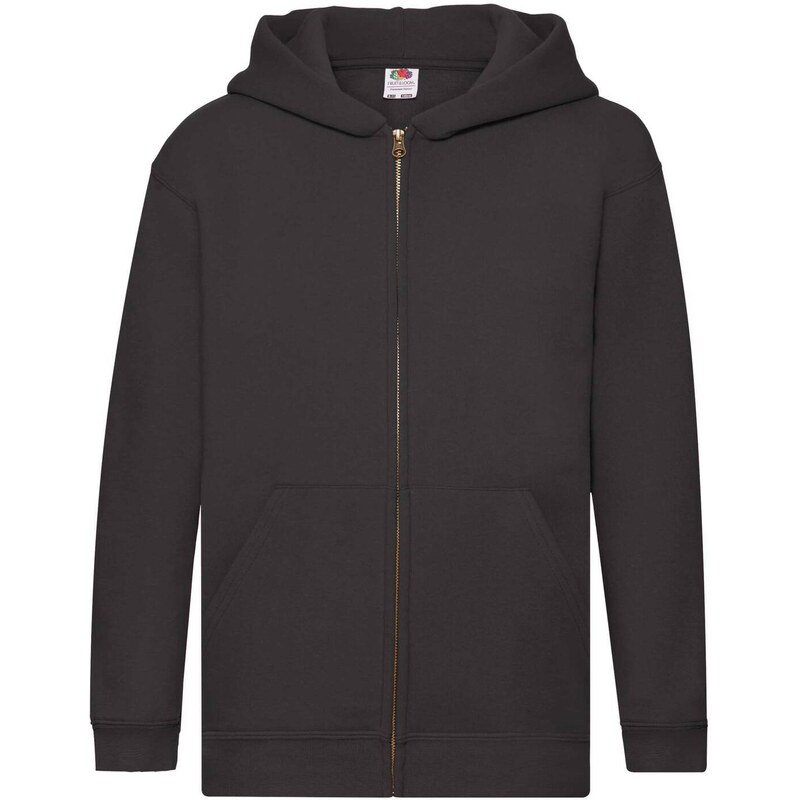 Black Kids Hoodie Zip Through Hooded Sweat Fruit of the Loom