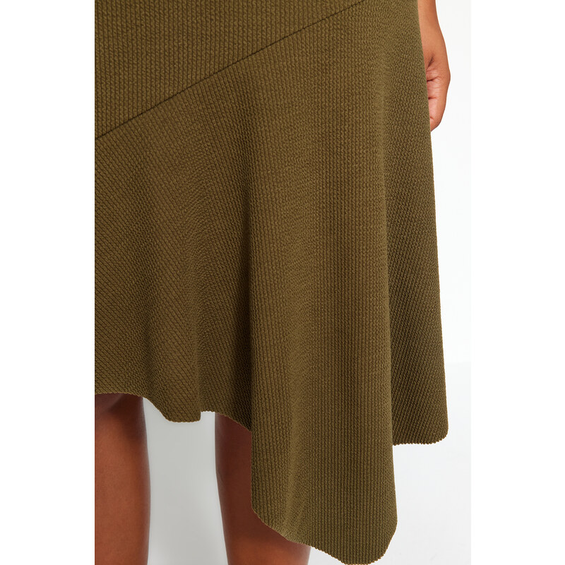 Trendyol Curve Khaki Asymmetric Wrap Knitted Skirt