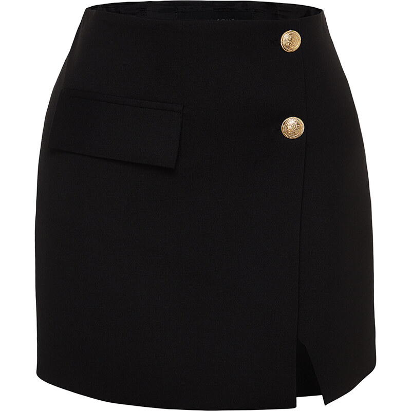 Trendyol X Sagaza Studio Black Wrapped Polyviscon Skirt