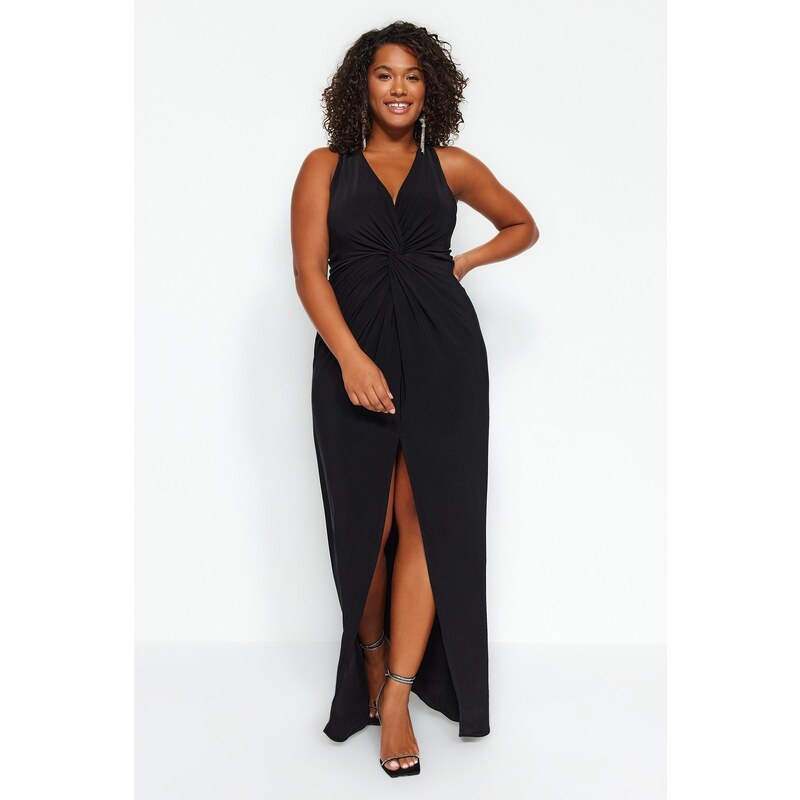 Trendyol Curve Black Slit Midi Knitted Dress