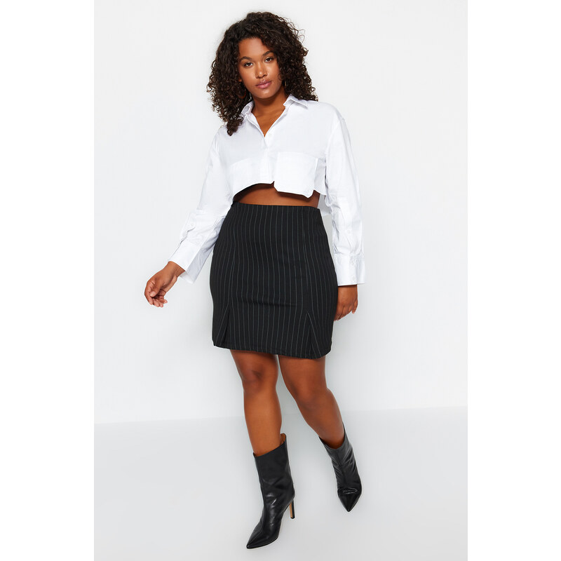 Trendyol Curve Black Striped Interlock Knitted Skirt