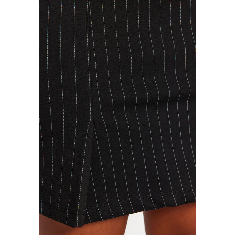 Trendyol Curve Black Striped Interlock Knitted Skirt