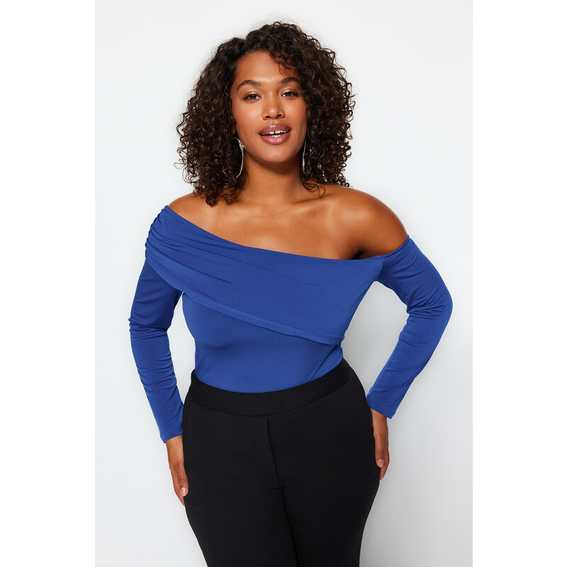 Trendyol Curve Blue Asymmetric Collar Knitted Blouse