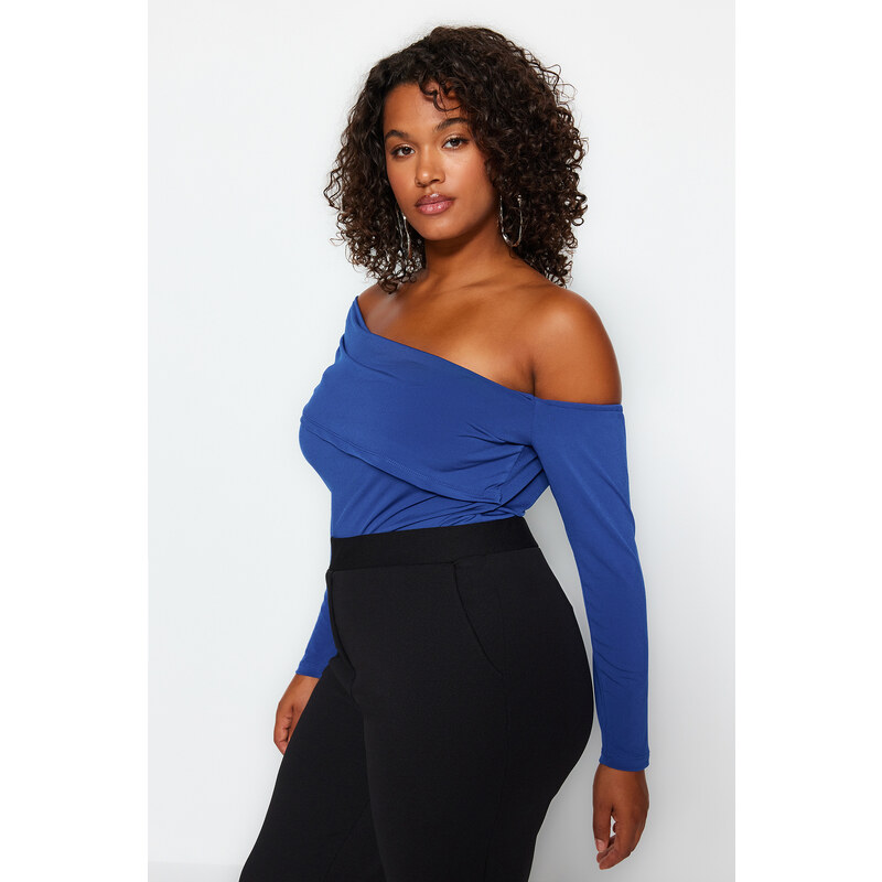 Trendyol Curve Blue Asymmetric Collar Knitted Blouse